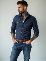 RVHS Elastic Cotton Denim Shirt Men Long Sleeve Quality Cowboy Shirts for Men Casual Slim Fit Mens Designer Clothing