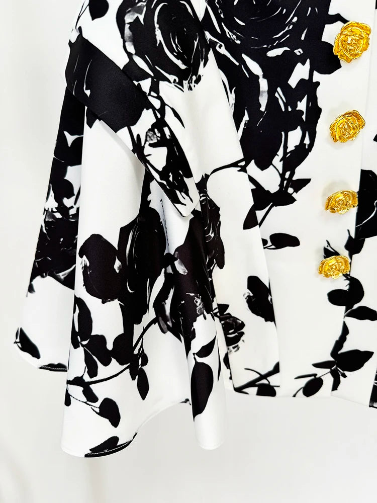 2026 Runway Floral Mini Skirt with Rose Gold Buttons