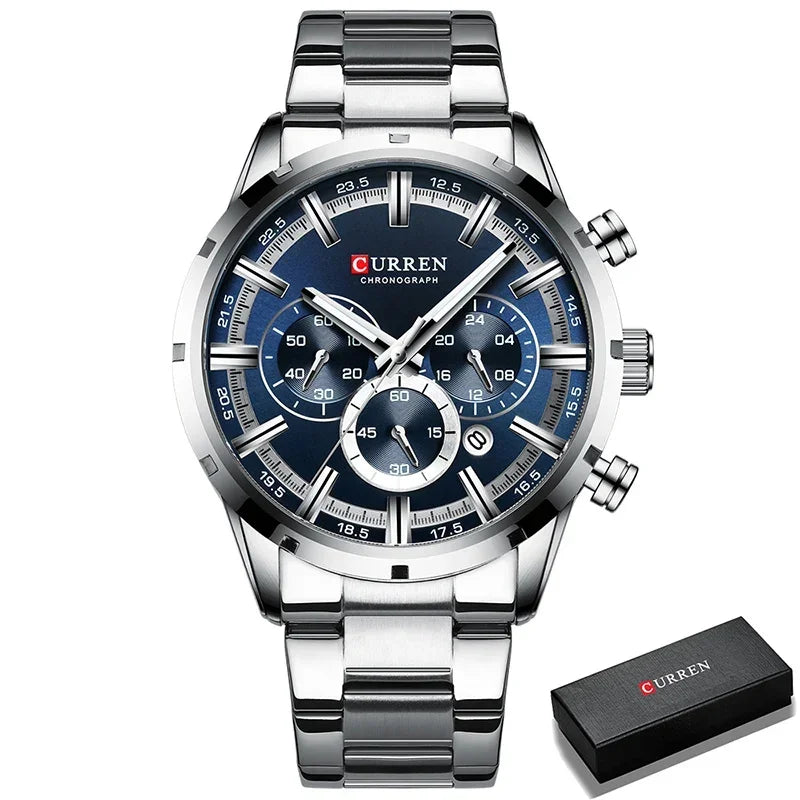 Men's six-needle multifunctional watch Waterproof calendar round strap stainless steel strap date men's business men's watch