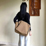 Fashion Vintage Straw Baskets Bag Straw Handmade Woven Beach Bag Korean Style Large Capacity Tote Bag Women Accessory