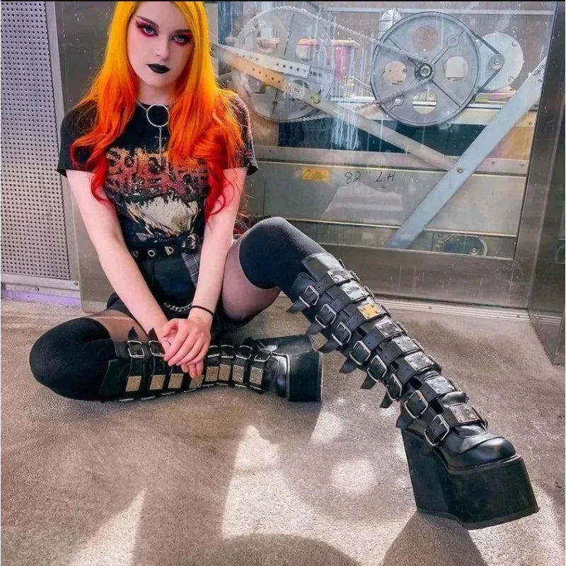 Gothic Platform Buckle Boots