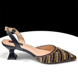 Rhinestone Pointed-Toe Slingback Heels & Bag Set