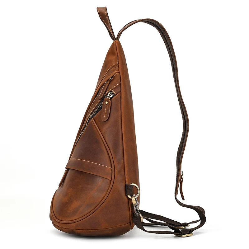 Single Shoulder Bagpack Genuine Leather Chest Bag Outdoor Riding Bag Chest Packs For Biker Men Male Sling Bags Cow Leather