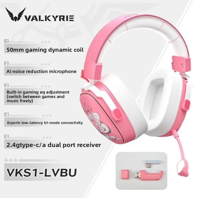 VALKYRIE VK S1 Gaming Headset Wireless Triple-Mode Detachable Microphone 15ms Ultra-Low Latency Esports Chip Gamer Headphones