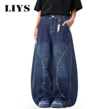 Unisex Blue Wide-Leg Balloon Jeans