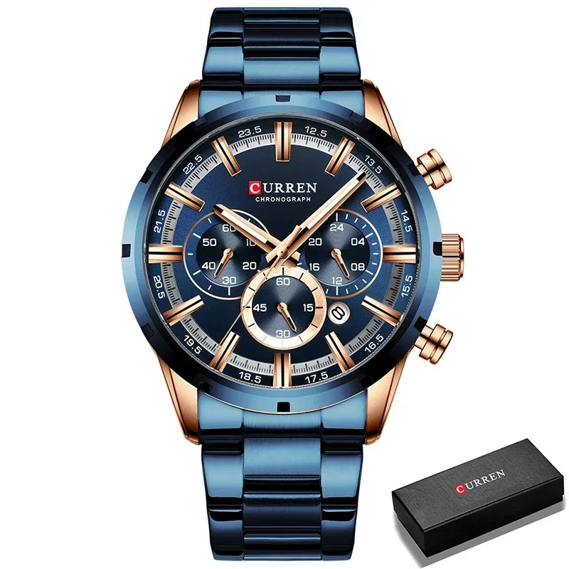 Men's six-needle multifunctional watch Waterproof calendar round strap stainless steel strap date men's business men's watch