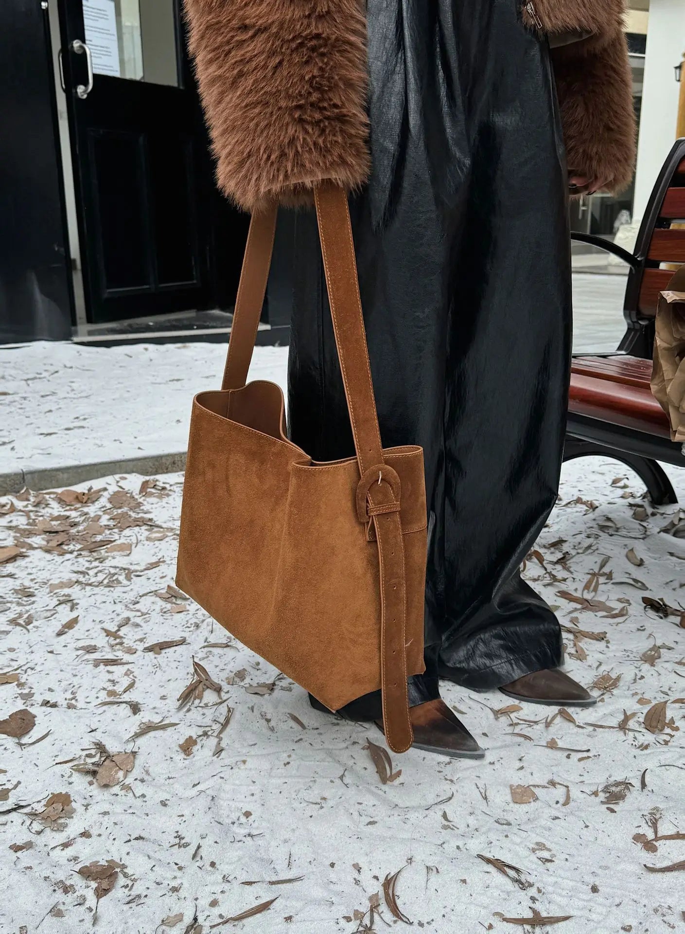 Motingsome Oversize Women Bag Luxury Suede Leather Winter Bags Frosted Cow Skin Handbag and Purses Retro Lady Tote 2024 New