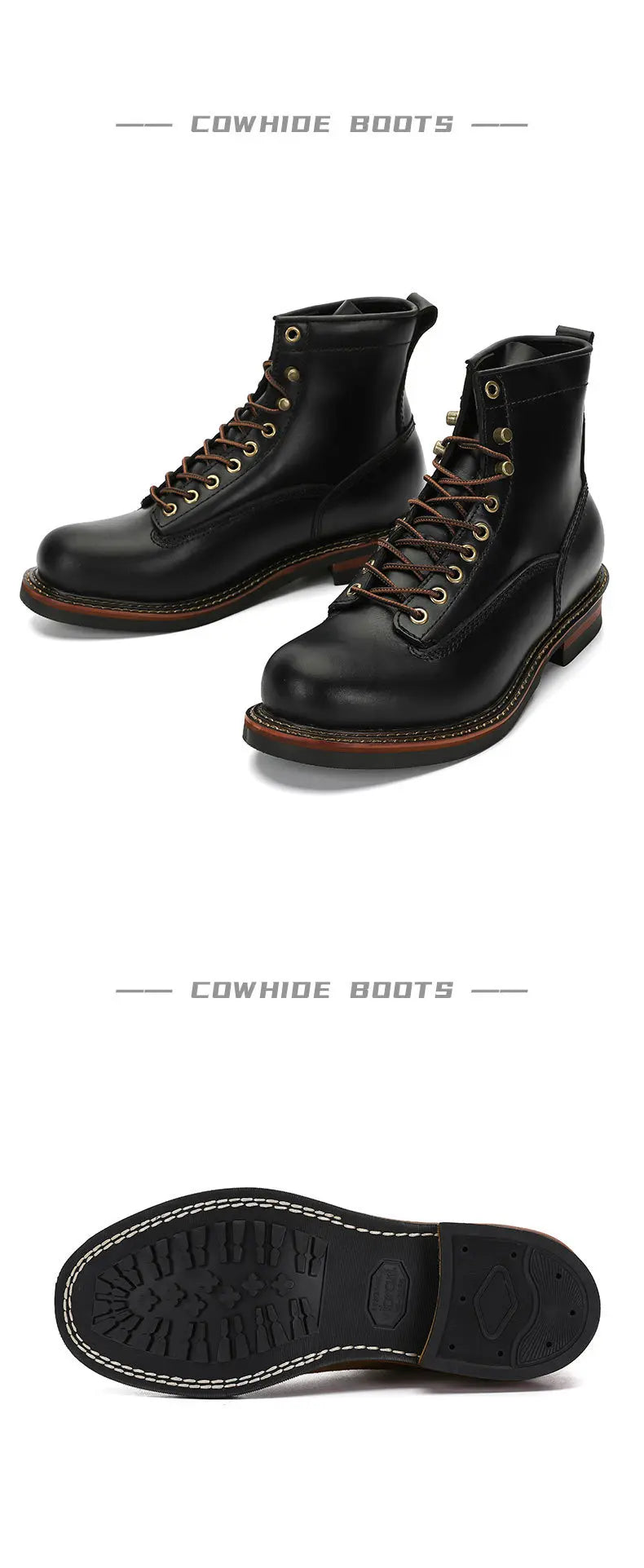KOWM Hiking shoes men's walking boots British cowhide high top motorcycle boots ankle casual sneakers trekking shoes thick soled
