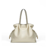2025 High-End Women's Bucket Bag Lady Unique Drawstring Pleated Shoulder Bag Soft Split Cowhide Leather Cloud Tote Handbag New