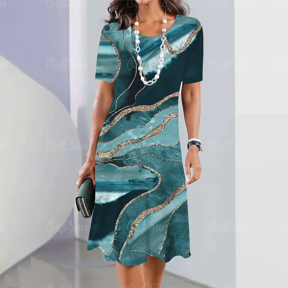 Elegant Graphic Print Midi Dress