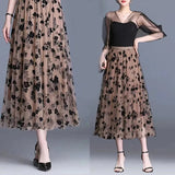 Romantic Floral Tulle A-Line Midi Skirt