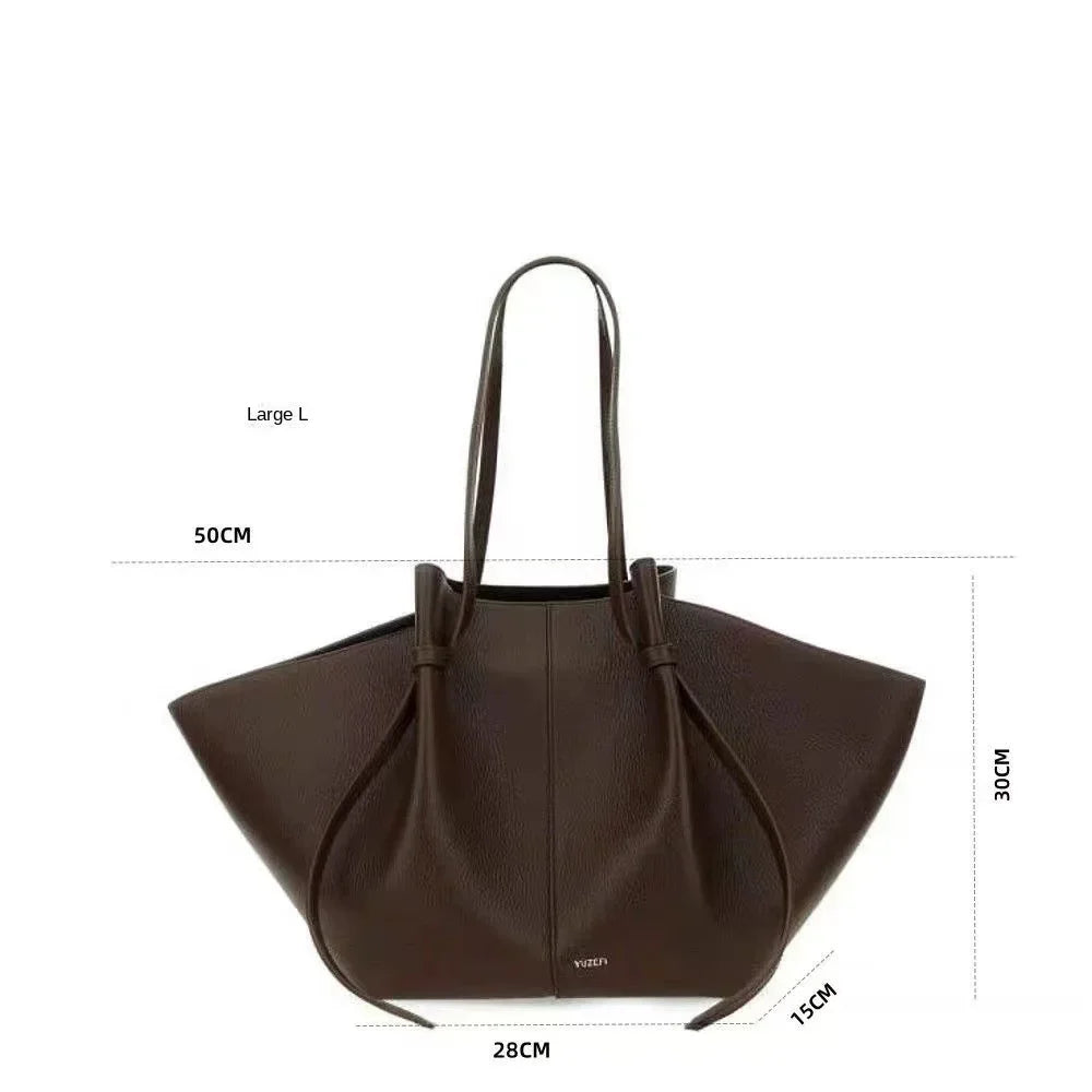 YUZEFI Women Tote Bag Solid Color Retro Minimalist Relaxation Luxury Versatile Daily Commuter Travel Large Capacity Shoulder Bag