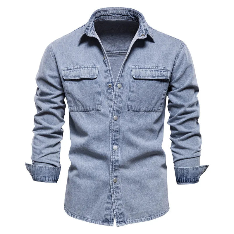 Washed Denim Jacket Casual Trendy Men's Spring Autumn Top Street Style Cotton Long Sleeve Jacket Outerwear for Youth