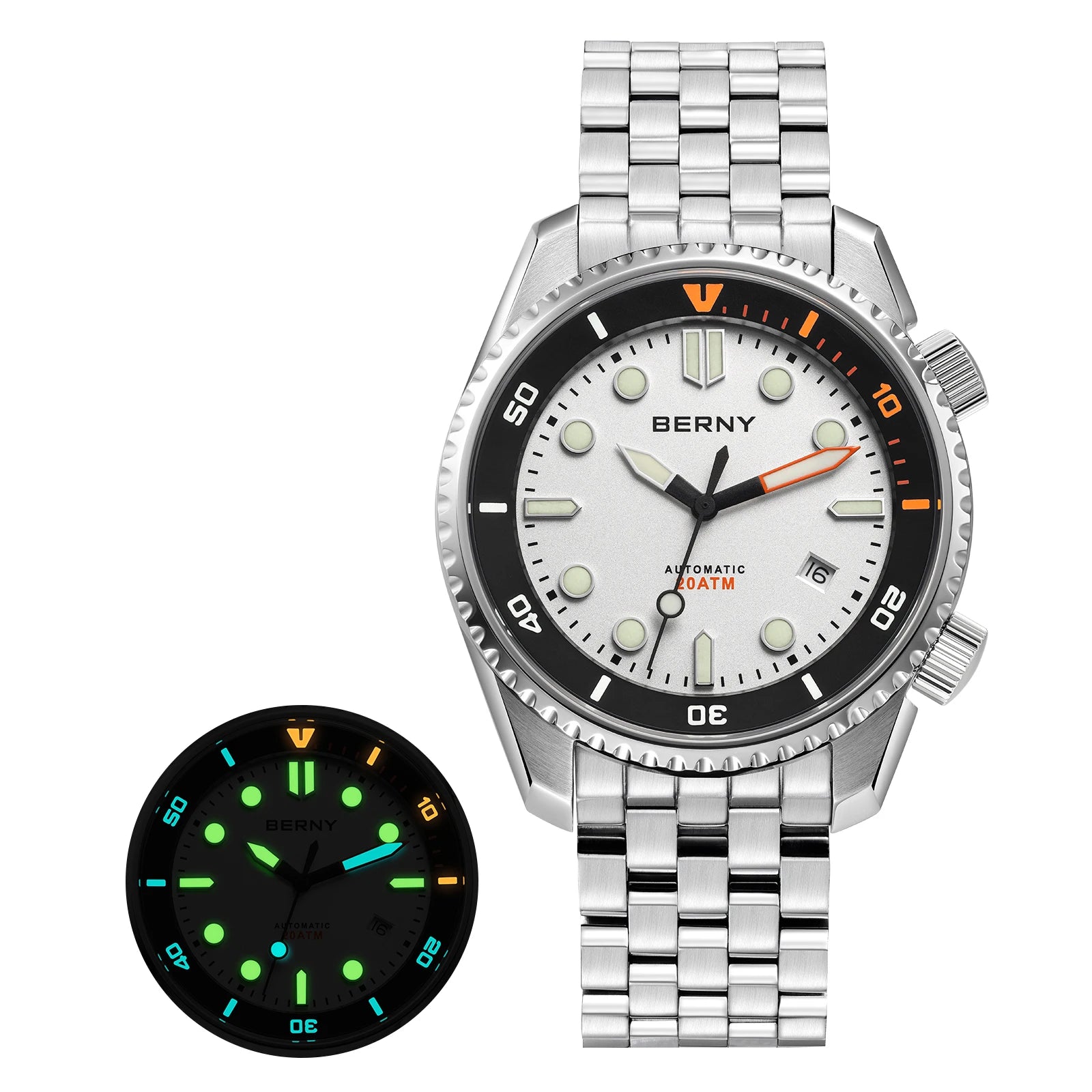 BERNY Automatic Diver Watch for Men Top Luxury Sapphire 316L Steel New Wave Dial 200M Waterproof Mechanical Diving Men's Watches