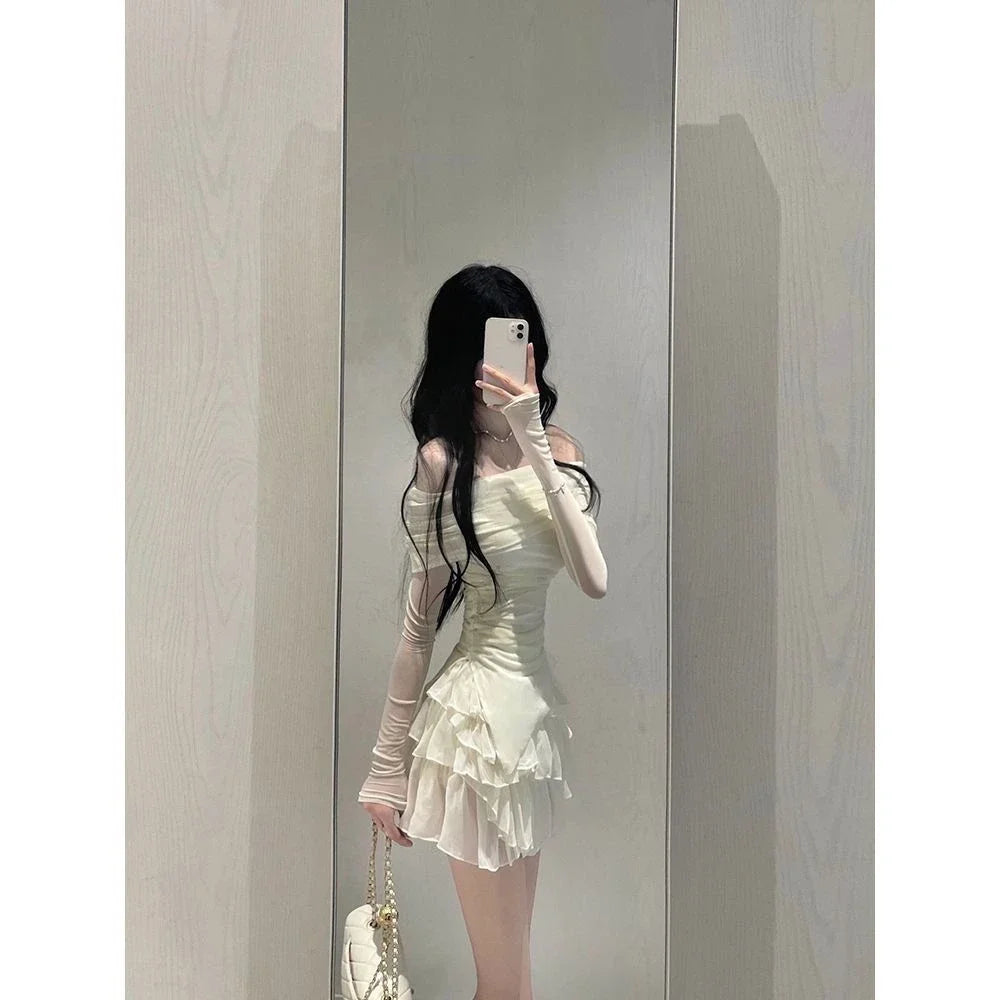 2025 Autumn Two Pieces Skirt Set Women Y2k Crop Tops T-shirt + Cake Skirts Japanese Kawaii Fashion Suits Chic Outfits Korean