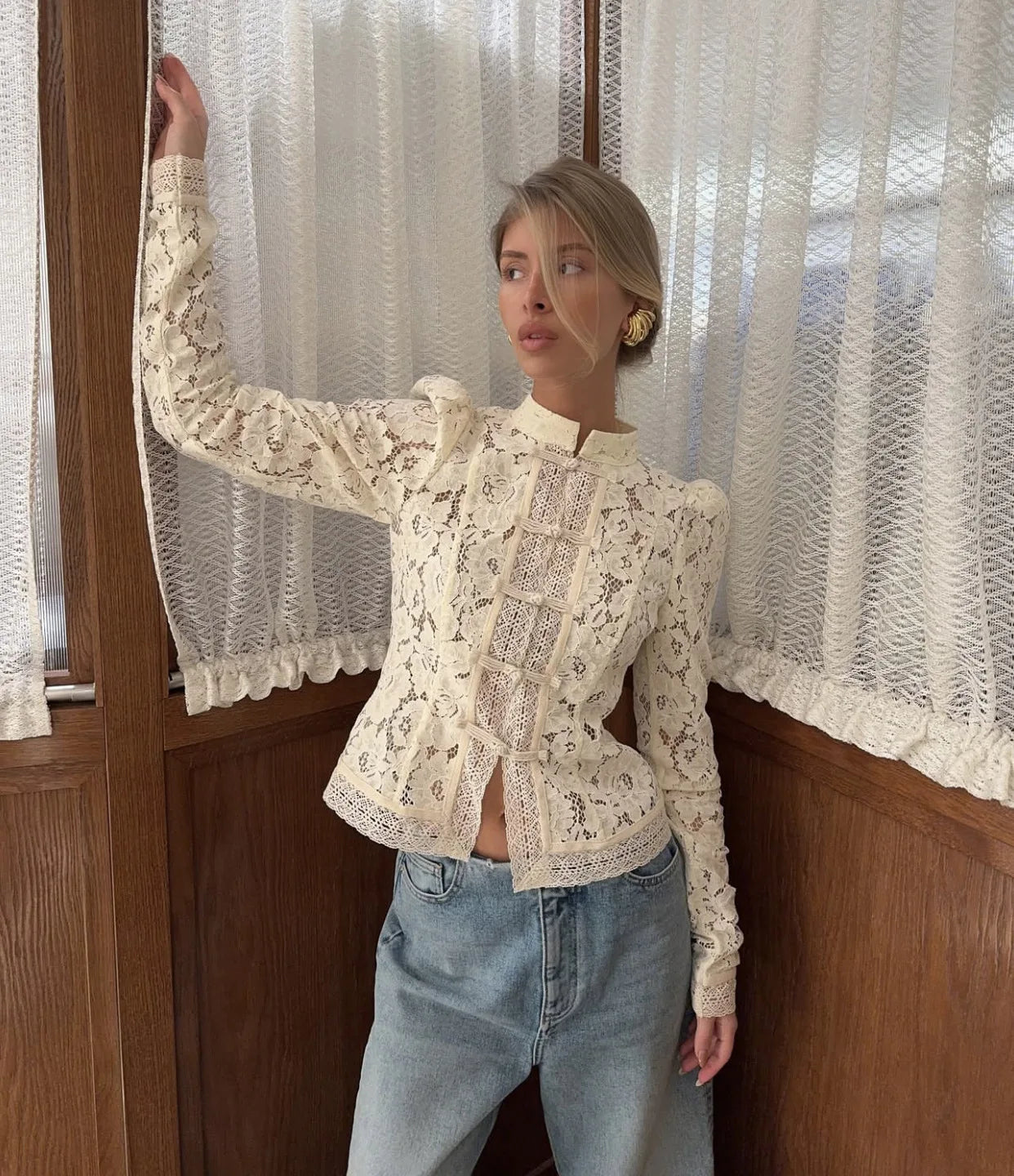 Summer Elegant Lace Hollow Out Party Blouse
