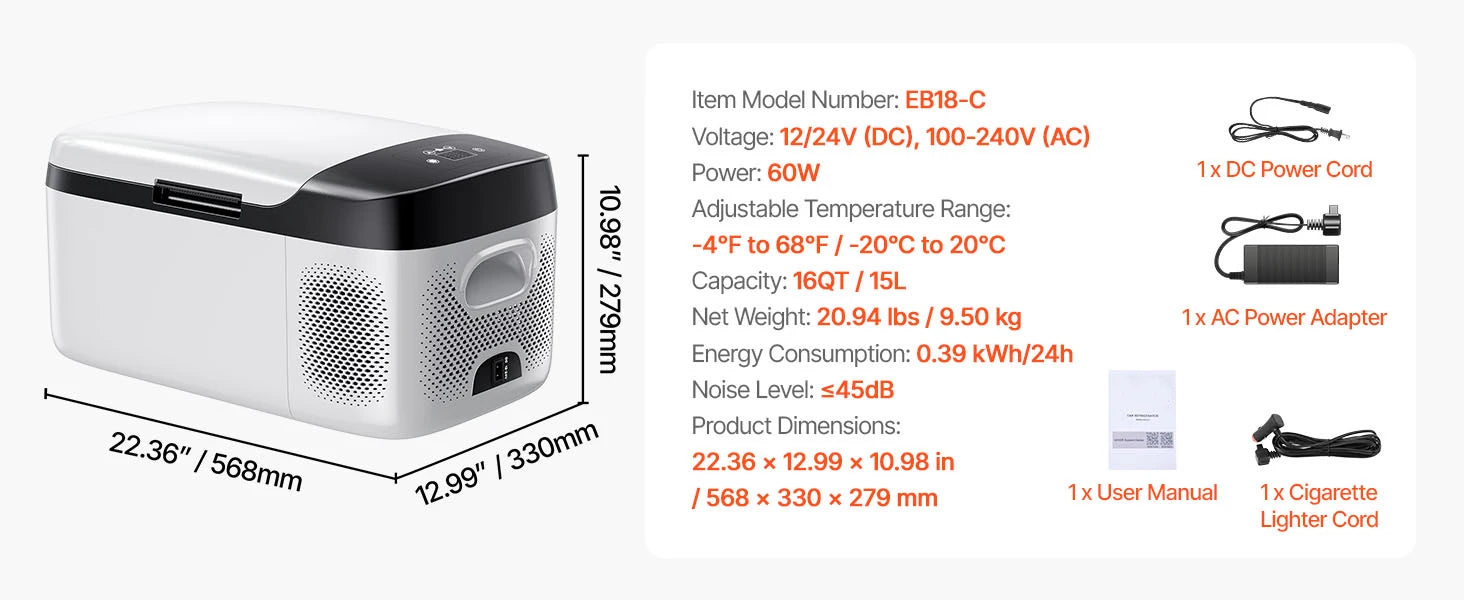 Succebuy 15-55L Portable Cooler Electric Compressor 12V/24V DC 110-240V AC Freezer Refrigerator for Home