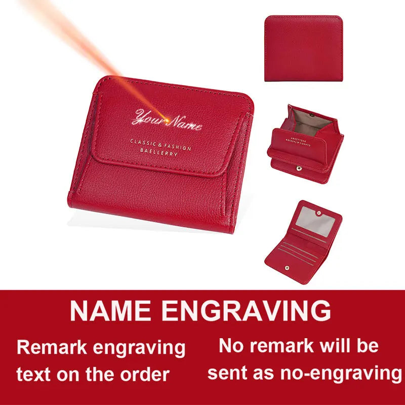 Fashionable Mini Women Wallet Name Engraving High-Quality Card Holder Simple Short Female Coin Purse Small Ladies Purse