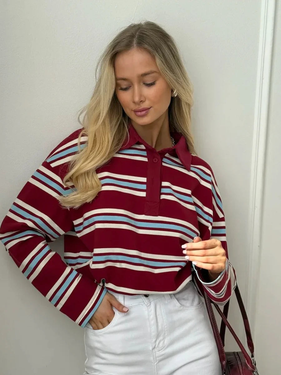 Vintage Striped Oversized Polo Shirt