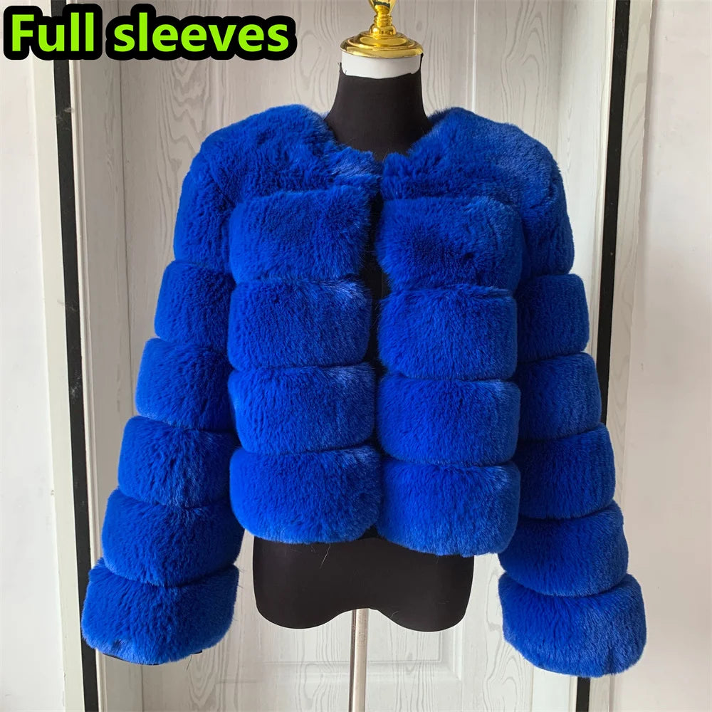 Elegant Winter Faux Fox Fur Crop Jacket