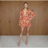 Women Elegant Printed Short Dress Chic V-neck Short Sleeve A-line Bodycon Mini Dresses 2026 Lady New Summer Vacation Street Robe