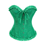 USA-Made Jacquard Ruffled Overbust Corset – Gothic Victorian Push-Up Bustier