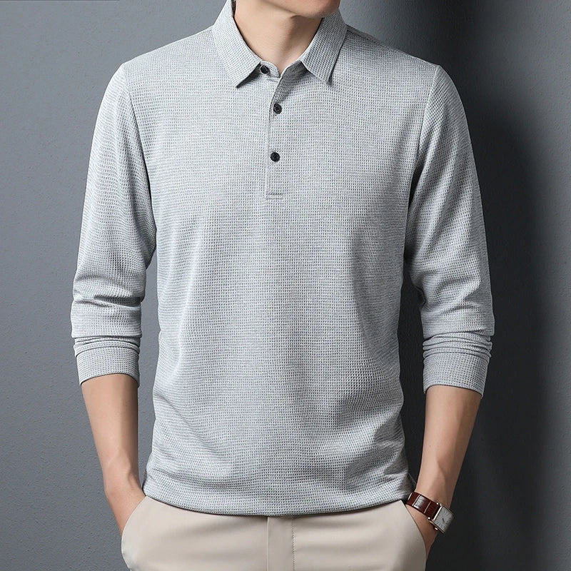 Men's Refined Long Sleeve Polo Shirt – Elegant Casual Fit