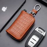 Portable Keychain Wallet for Men Women Large-Capacity Double Zipper Key Pouch Bag Suede Leather Key Case Unisex Coin Purse