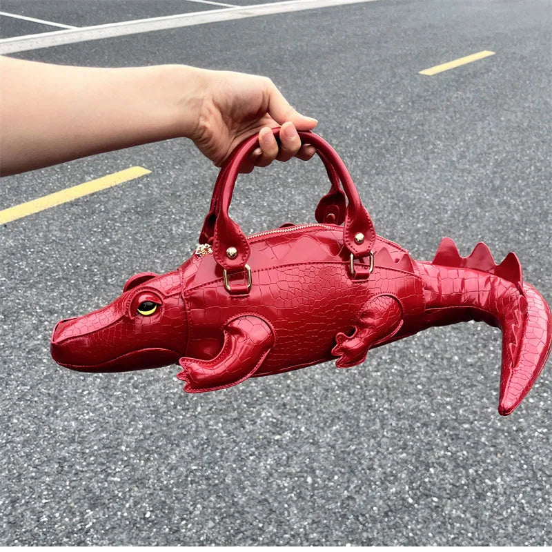 New Trendy Crocodile Shape Handbag for Women, Europe and America Fashion Tote Designer Female Casual Shoulder Crossbody Bag Ins
