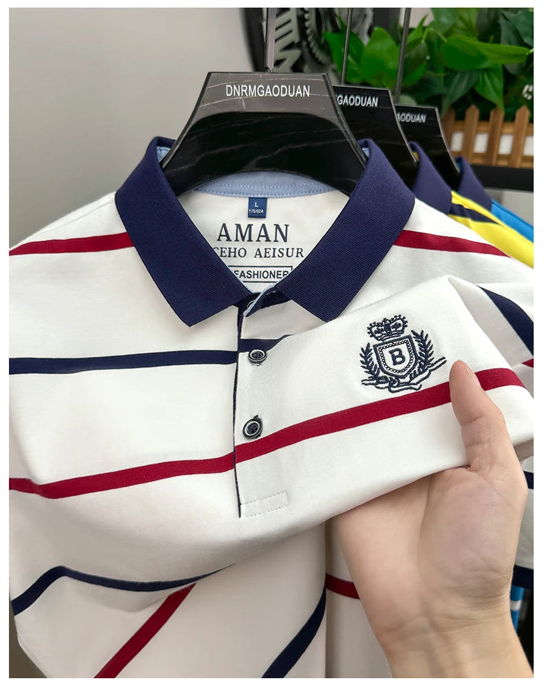 Men's Striped Polo | Letter Embroidery Summer Shirt