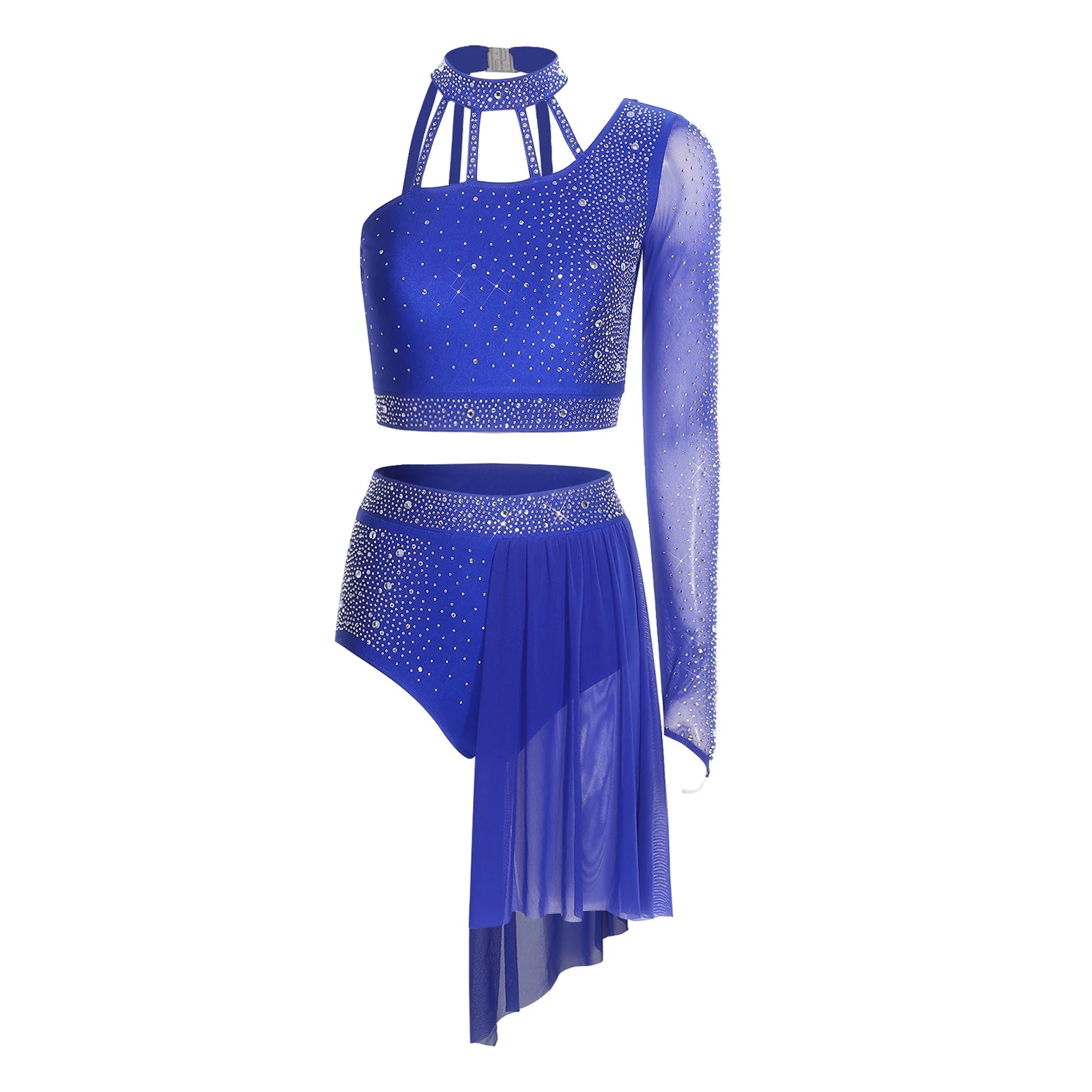 Women's 2-Piece Rhinestone Dance Crop Top & Shorts Set