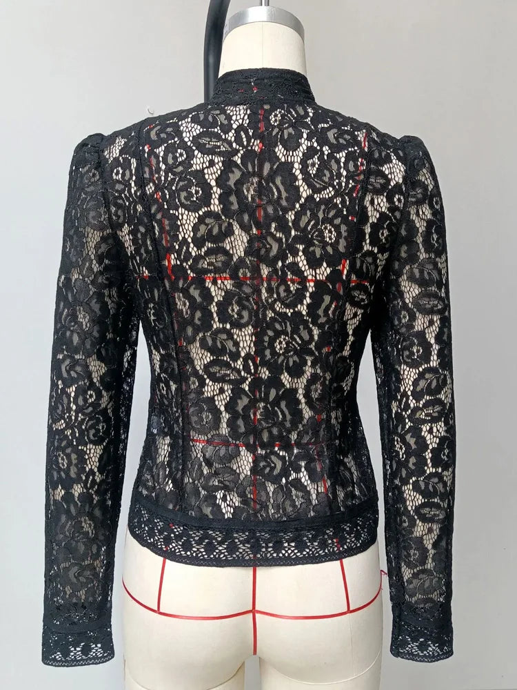 Summer Elegant Lace Hollow Out Party Blouse