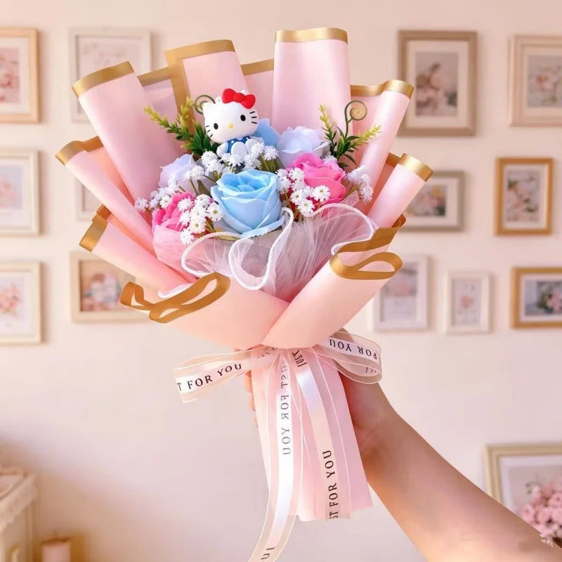 Genuine Sanrio Characters Plush Toys With Artificial Flowers Creative Handmade Bouquets Christmas Birthday New Year Gift