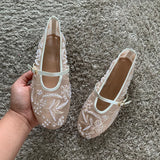 Embroidered Bead Ballet Flats | Breathable Mary Jane Sandal
