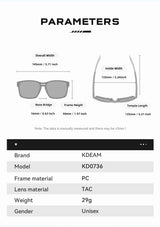 KDEAM New Polarized & Photochromic Sunglasses Unisex Size Square TR90 Sun Glasses For Fishing Golfing Driving Jogging