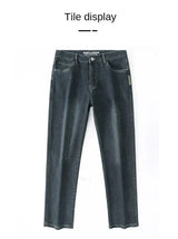 Autumn Winter  Brand New High Waist Jeans Classic Business Casual Office Men's Fashion Stretch Slim Denim Jeans Navy Blue