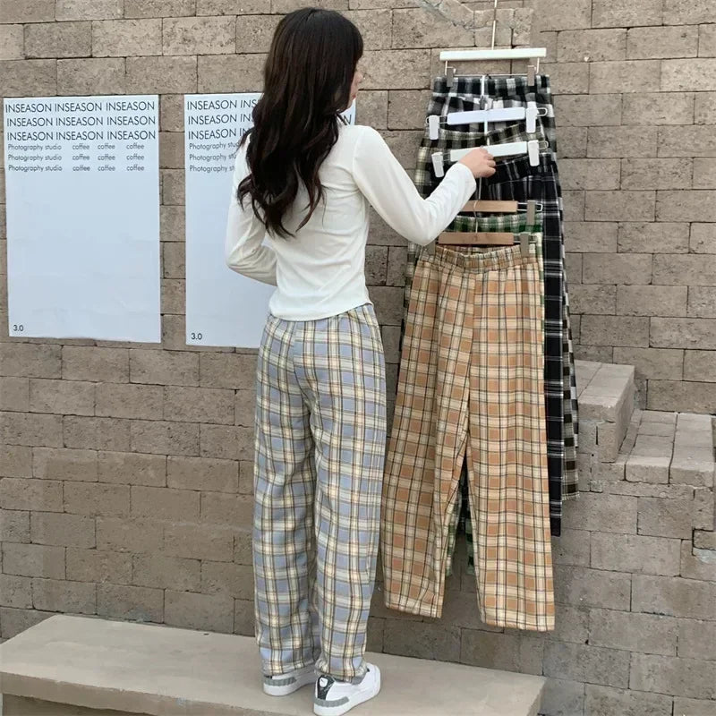 Plaid Plush Wide-Leg Trousers