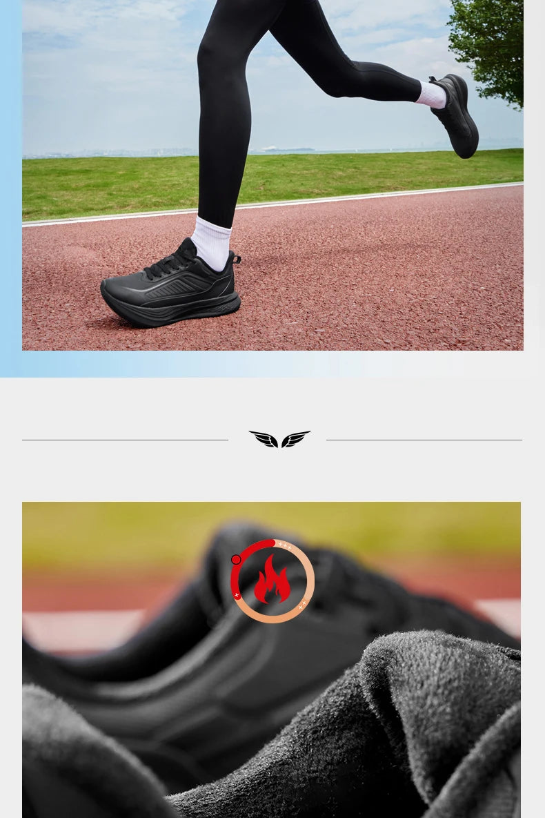 QIAODAN YUYI 4 Winter Running Shoes Men's Sports Shoes Waterproof Absorbing Lightweight Black Fleece Sneakers QXB023244007B