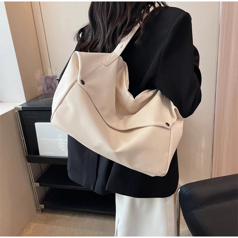 Large Capacity Solid Color Crossbody Shoulder Bag, Fashion Casual Versatile Shopper Tote Bag,Black/White Elegant Women Handbag