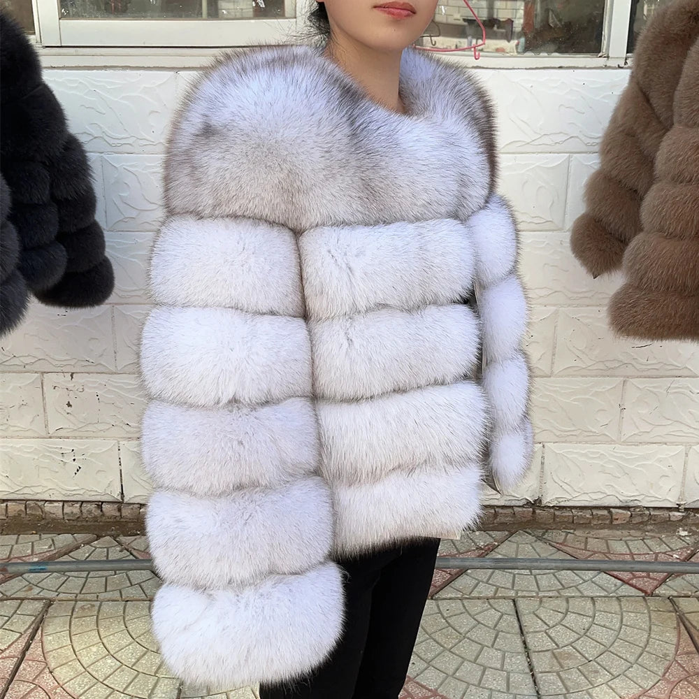 Genuine Fox Fur & Leather Winter Coat