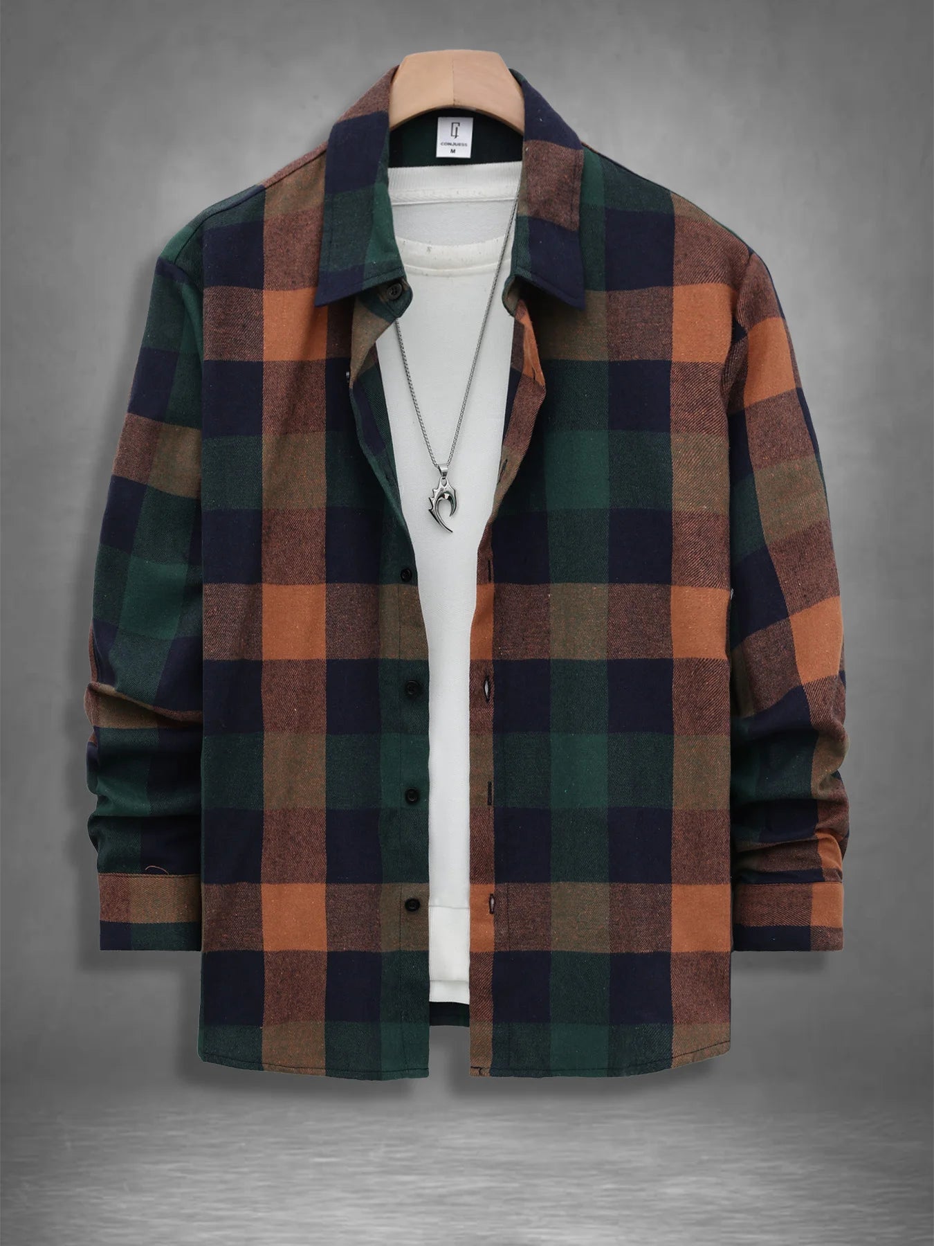 Men's Vintage Plaid Flannel Shirt — Loose Fit Casual Long Sleeve Top