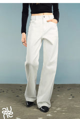 TOYOUTH Women Denim Jeans 2025 Autumn New Lycra Stretch Washed Wide Leg Straight Long Pants