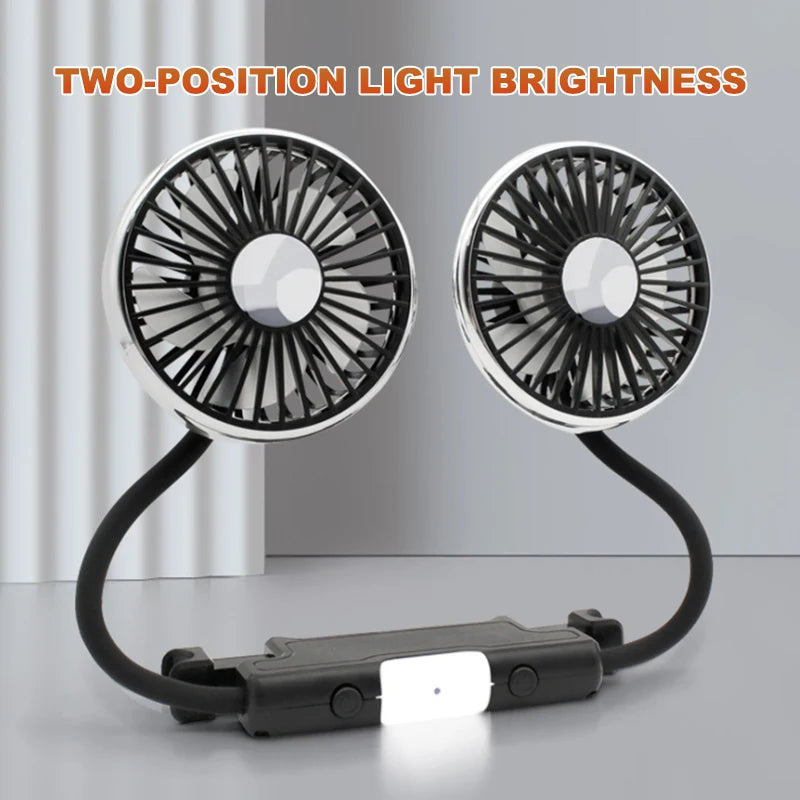 SEAMETAL Dual-Head USB Car Fan | 3-Speed 360° Cooling