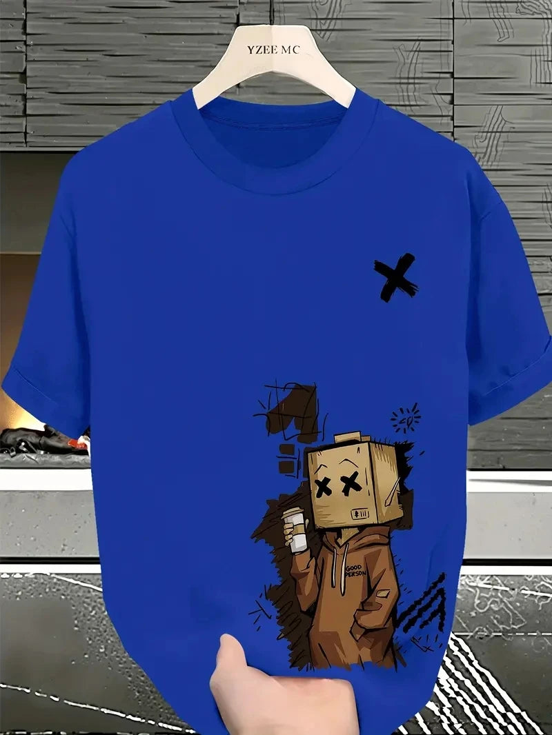 Men's Pure Cotton Graffiti Print Loose Fit Casual T-Shirt