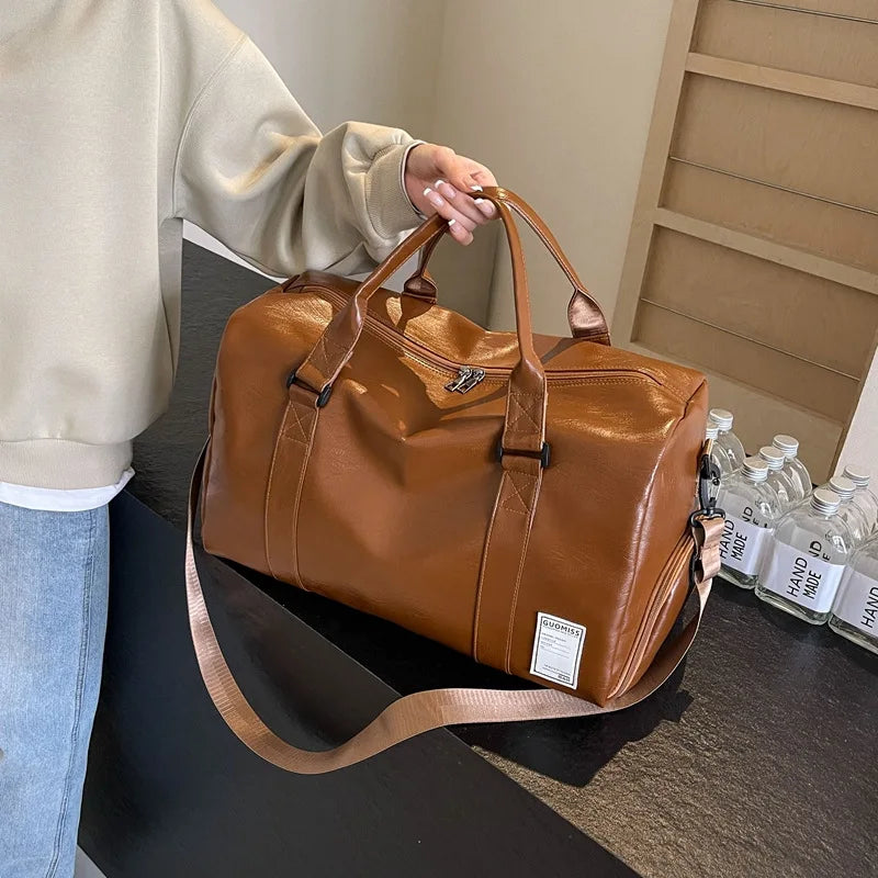 Fashion Leather Duffle Bag With Shoes Packet For Men and Women Luggage Travel Bag Sport Gym Fitness HandBag Mens Shoulder Bag