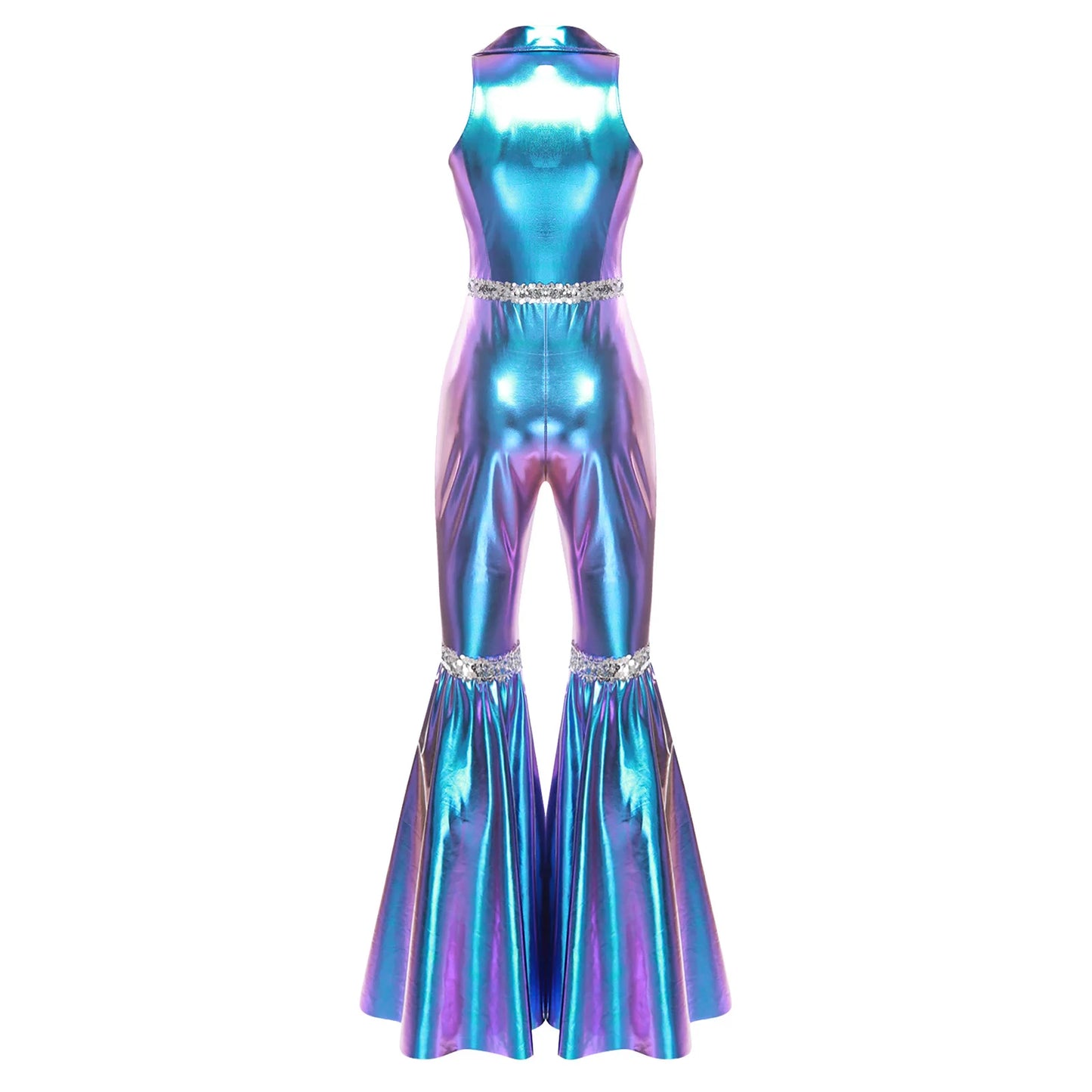 Women's 70s Disco Sequin Jumpsuit – Retro Bell-Bottom