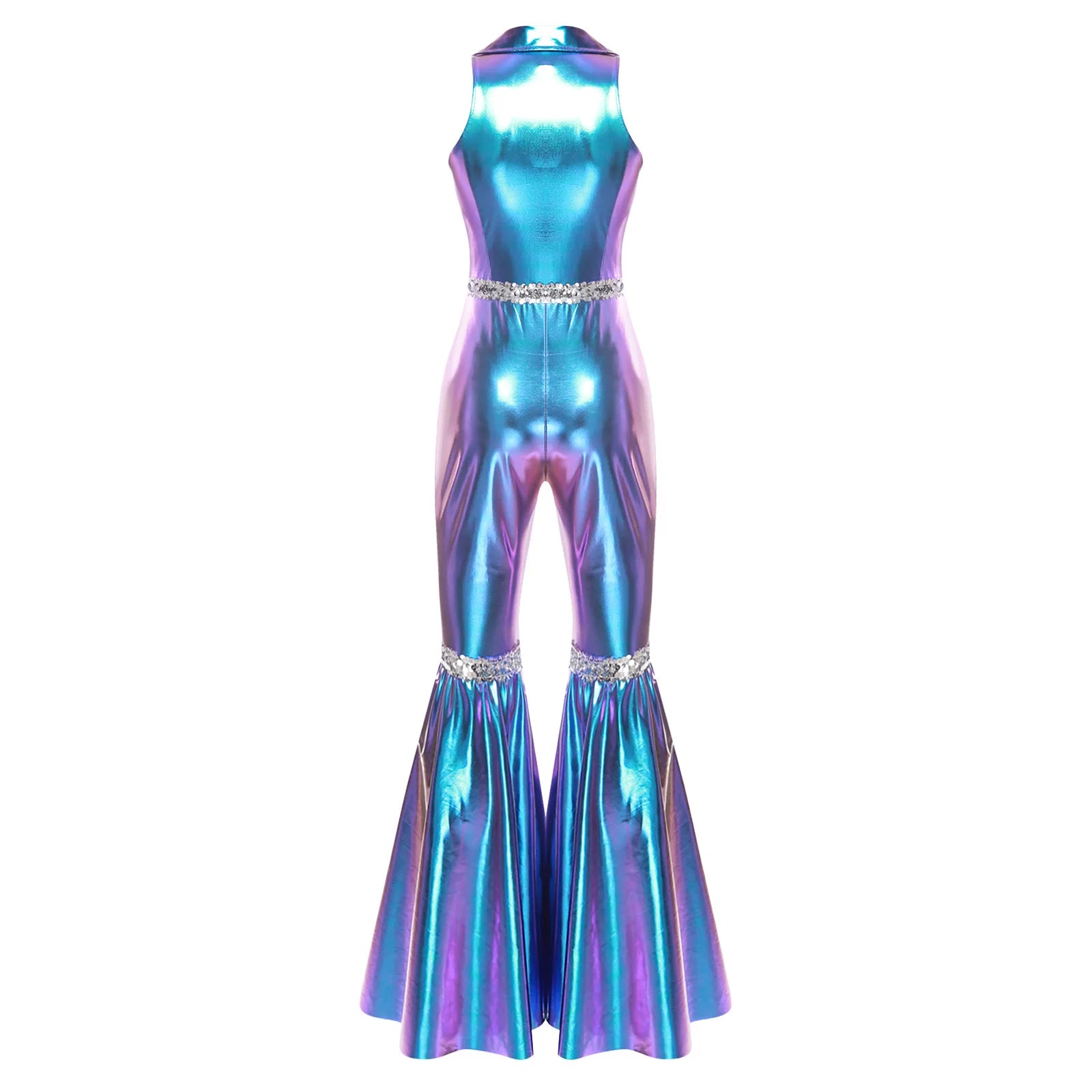 Women's 70s Disco Sequin Jumpsuit – Retro Bell-Bottom