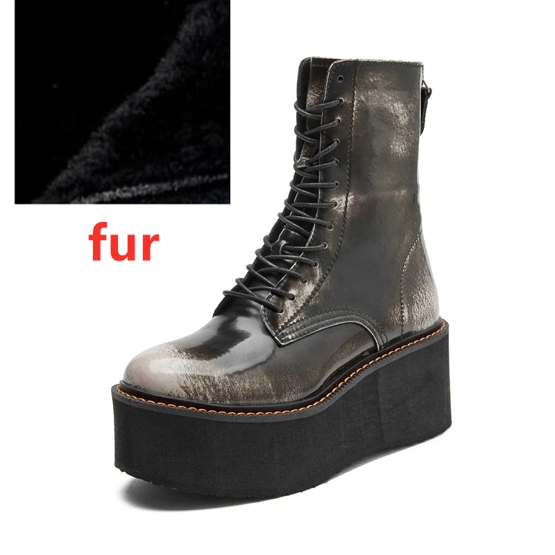 Genuine Leather Winter Wedge Boots
