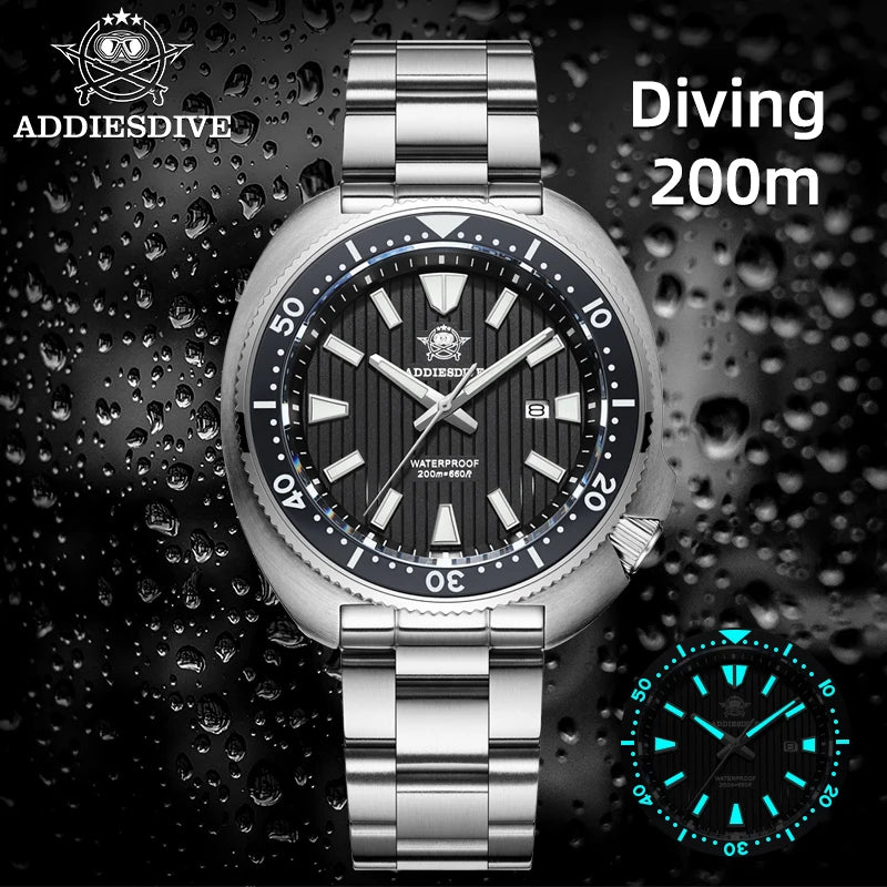 ADDIESDIVE New 200M Waterproof Quartz Watch Sapphire Crystal BGW9 Luminous Ceramic Bezel Stainless Steel Diving Watch AD2507