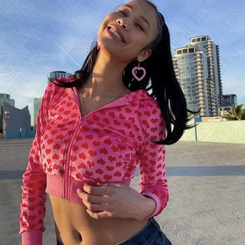 Women's Y2K Cropped Zip-Up Hoodie